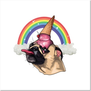 cute rainbow ice cream Licking pug (Cuteness overload ) Posters and Art